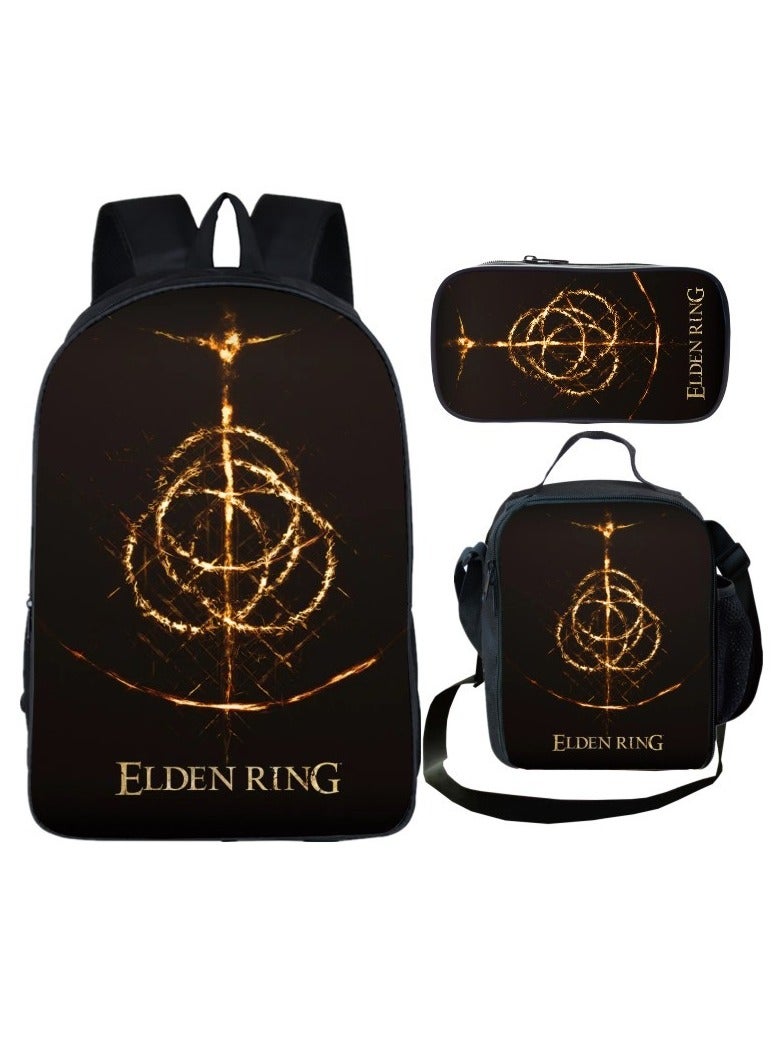مجموعة ثلاثية من حقيبة ظهر طلابية من Elden Ring + حقيبة كتف صغيرة + علبة أقلام، حقائب رياضية غير رسمية للرجال والنساء، هدايا للمشجعين والأصدقاء. - Image 1